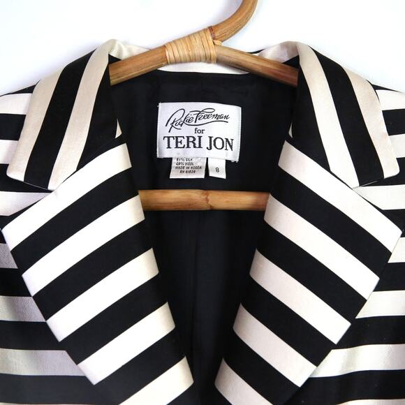 Vintage 90s black and white silk striped blazer jacket Rickie Freeman Size 8 - Picture 3 of 7